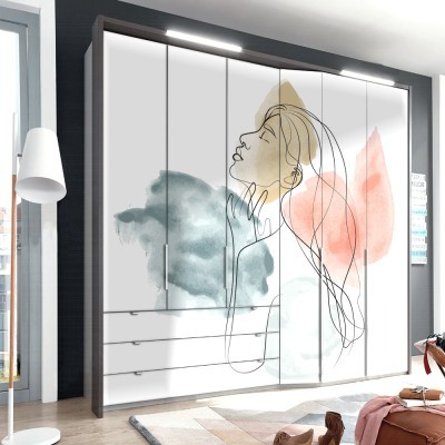 Κοπέλα με πινελιές νερομπογιάς, Line Art, Αυτοκόλλητα ντουλάπας, 100 x 100 εκ. (45549)